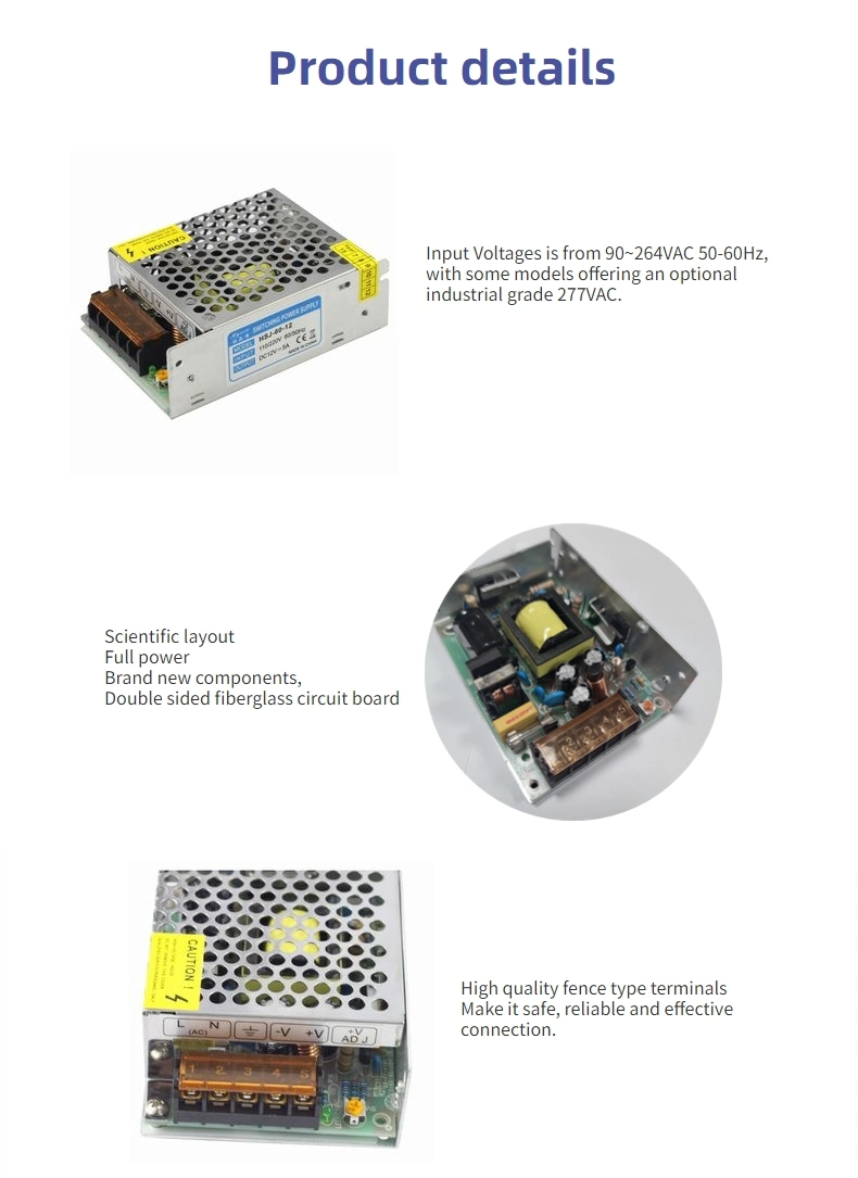 90-264VAC Input Single Output 12V 5A 60W LED Switching Power Supply Transformer S-60-12