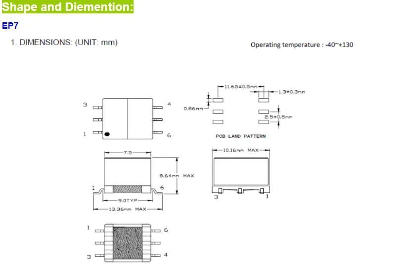 Ep Series SMD Step-up/ Down Transformers for Poe Power Over Ethernet Applications 5V 200mA 1500VDC Flyback Converters for DC/ DC Converters SMPS