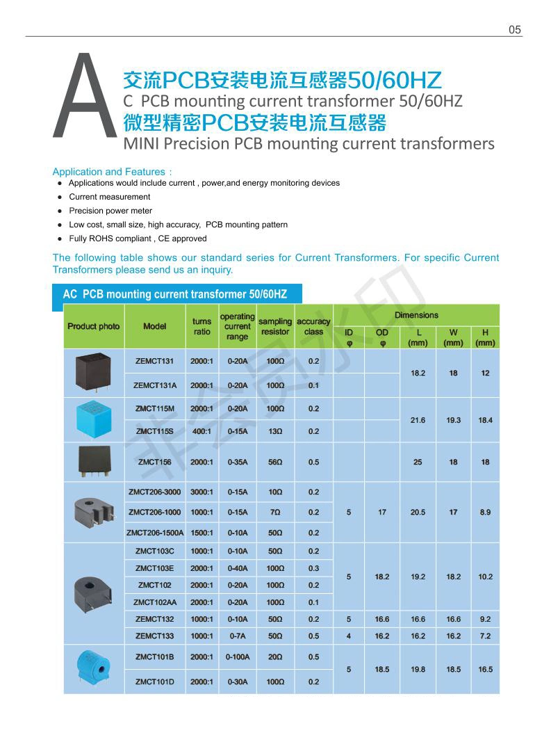 2mA/2mA PCB Mounting Current-Type Voltage Transformer 19 (L) *17 (W) *18.3 (H) mm